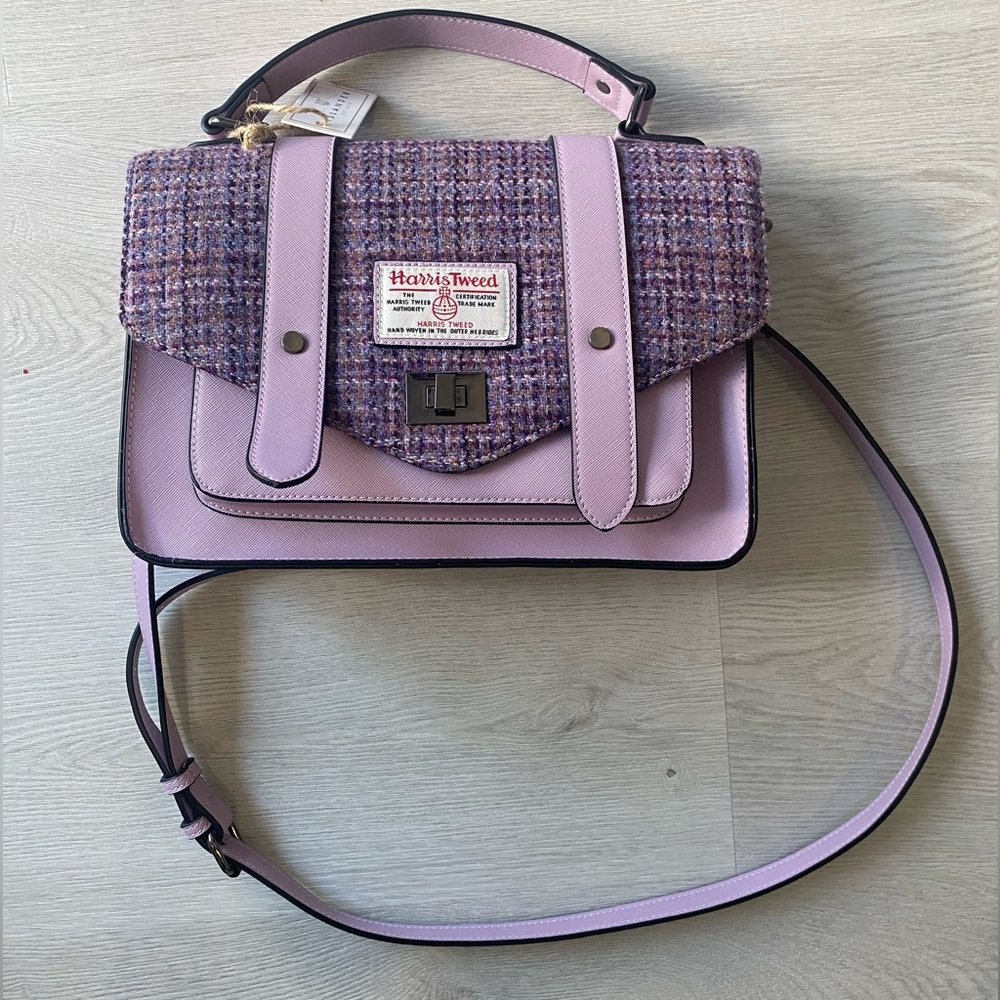 Islander purple mini satchel with Harris tweed NWT